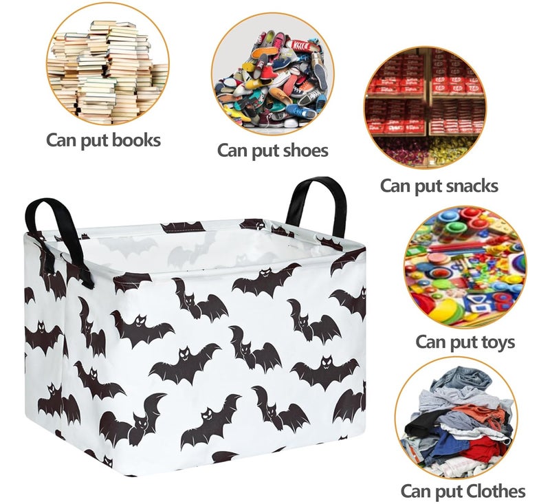 FUULOXE Halloween Bat Storage Basket with Handles Open Gifts&Candy Spooky Basket stuffers for Kids Baby Collapsible Women Organizer Bins Toys Boxes for Shelves Home Office - Image 4